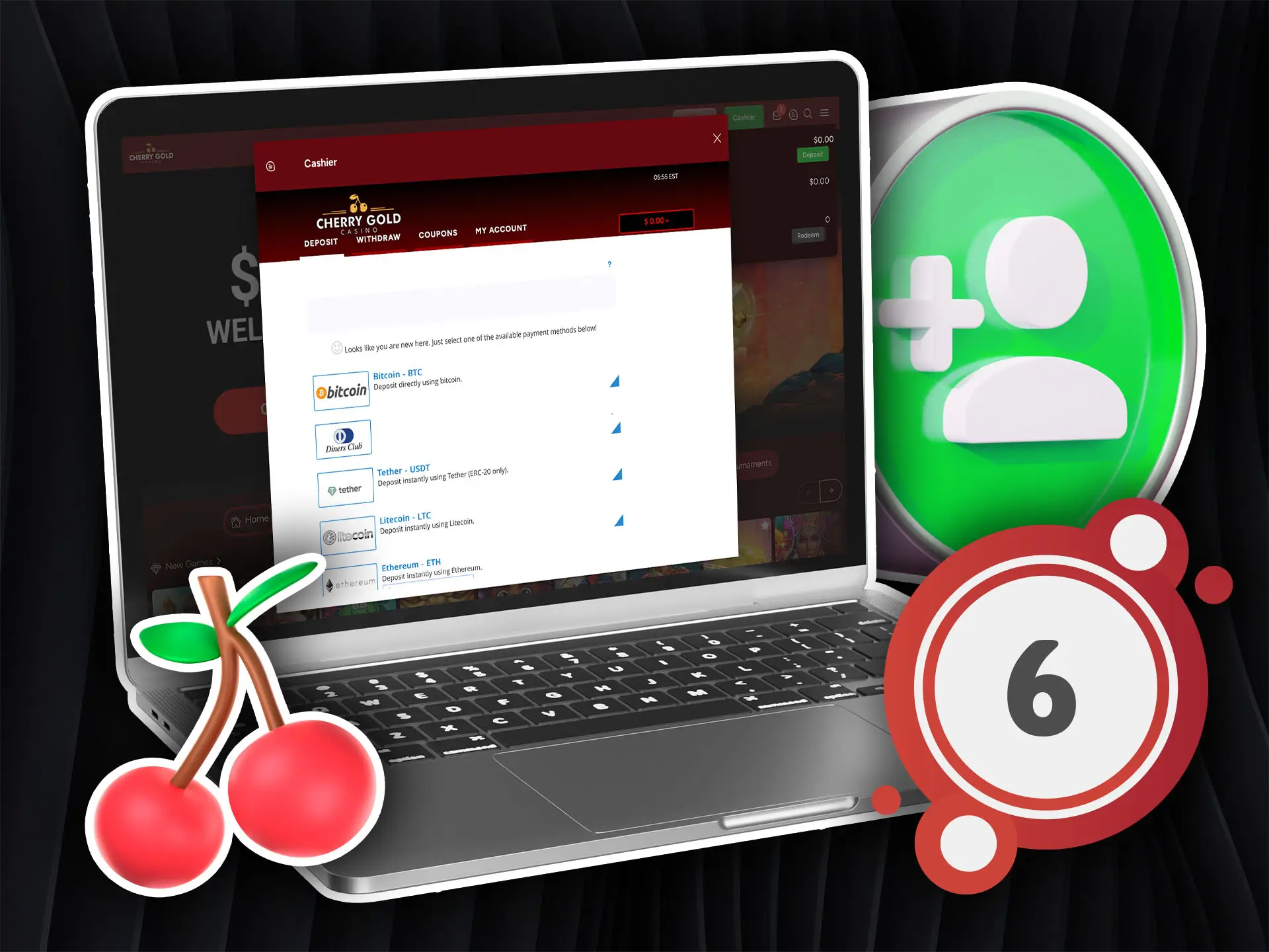 Open a deposit to start playing at Cherry Gold Casino.