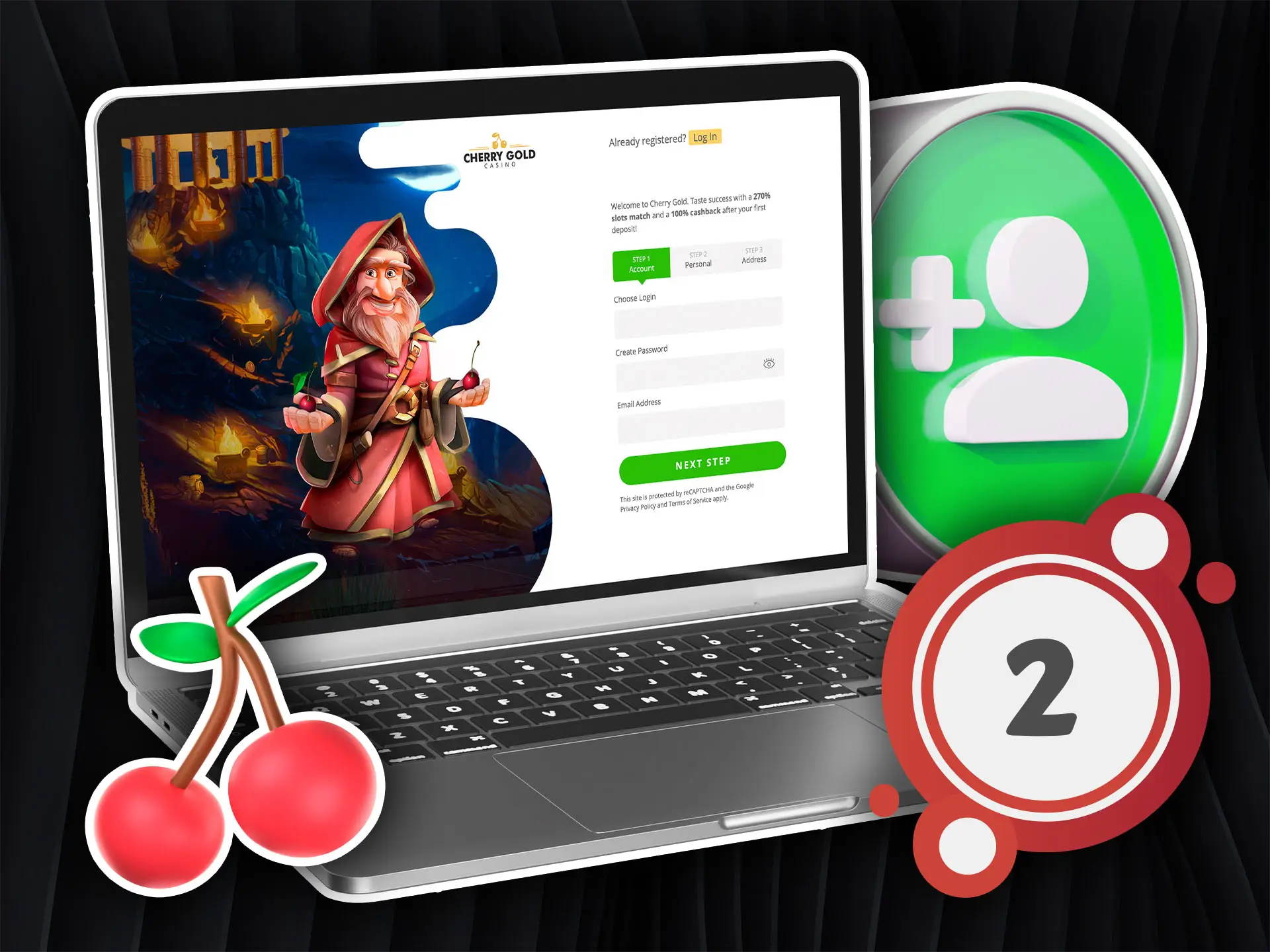 Start registering Cherry Gold Casino for Australia.